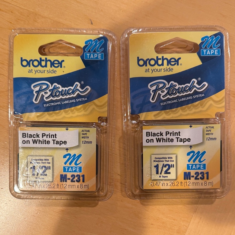 Two Brother P-Touch M Tape Black on White